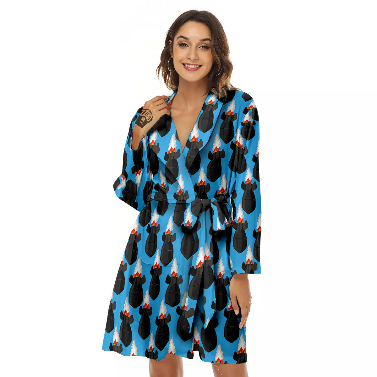Fighting Rocket Air Bomb Print Pattern Women's Robe-grizzshop