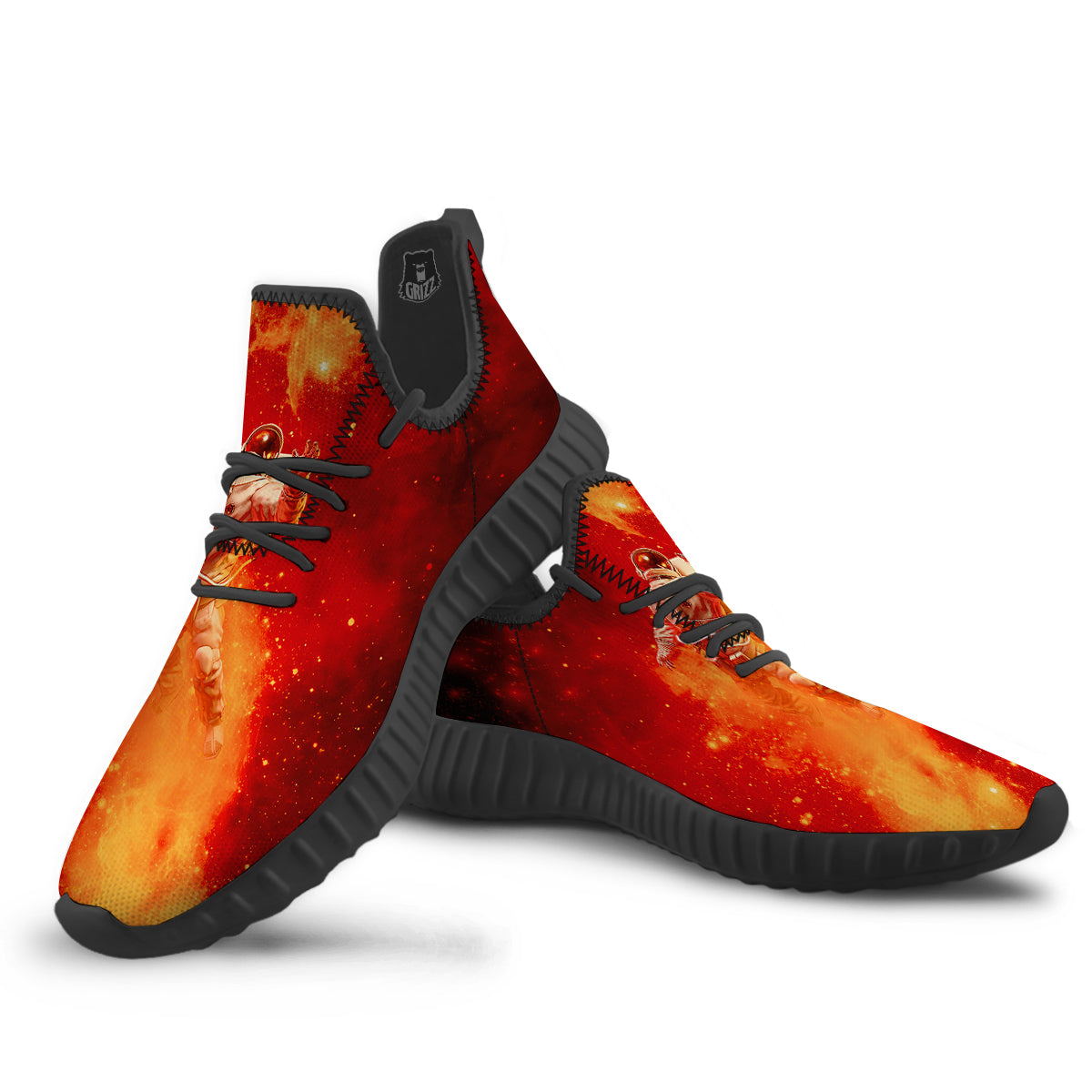 Fire Astronaut Print Black Walking Shoes-grizzshop