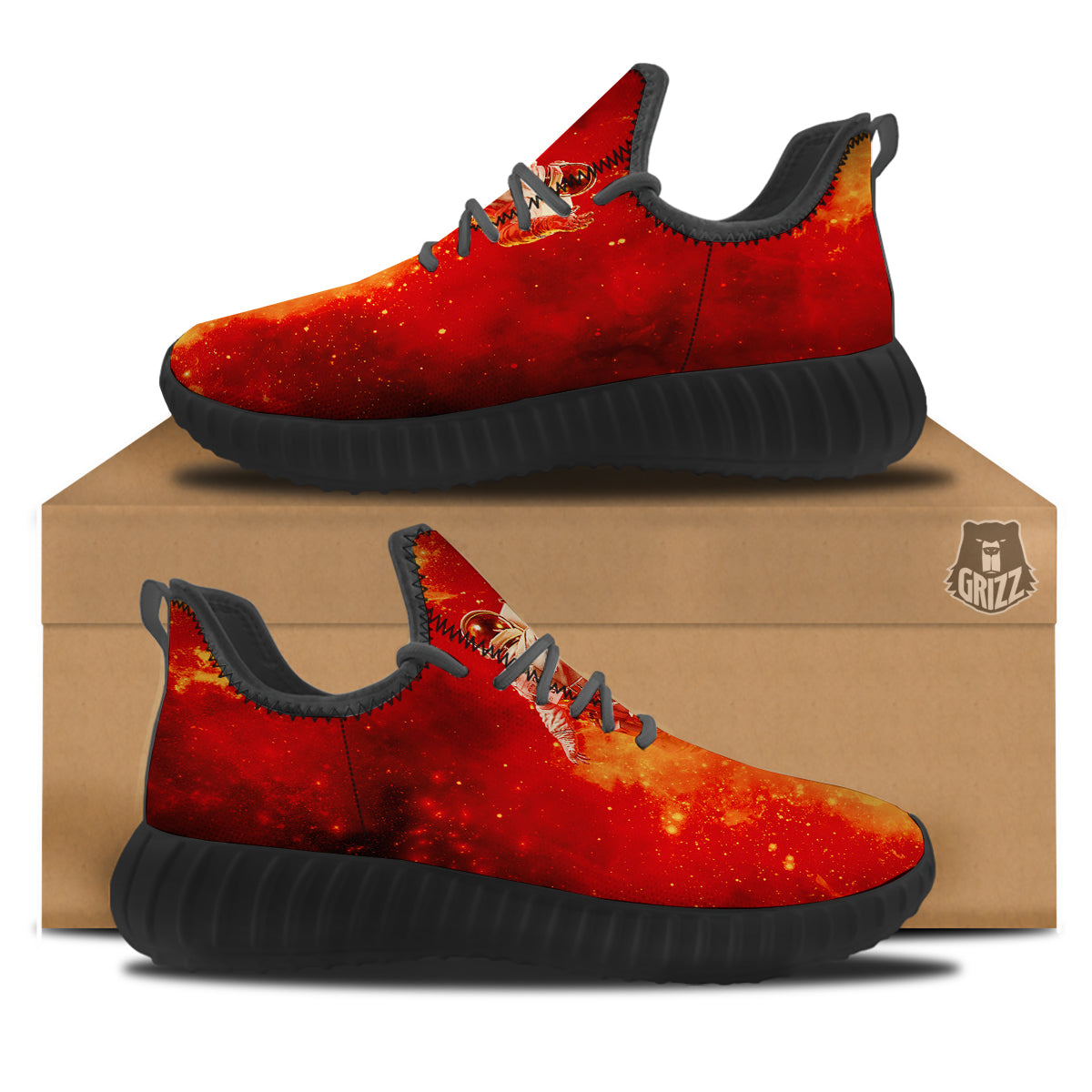 Fire Astronaut Print Black Walking Shoes-grizzshop