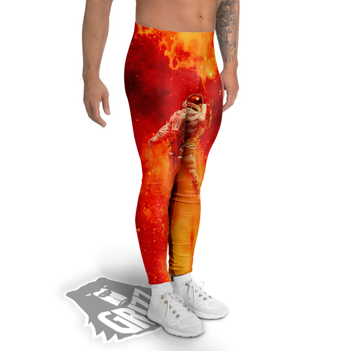 Fire Astronaut Print Men's Leggings-grizzshop