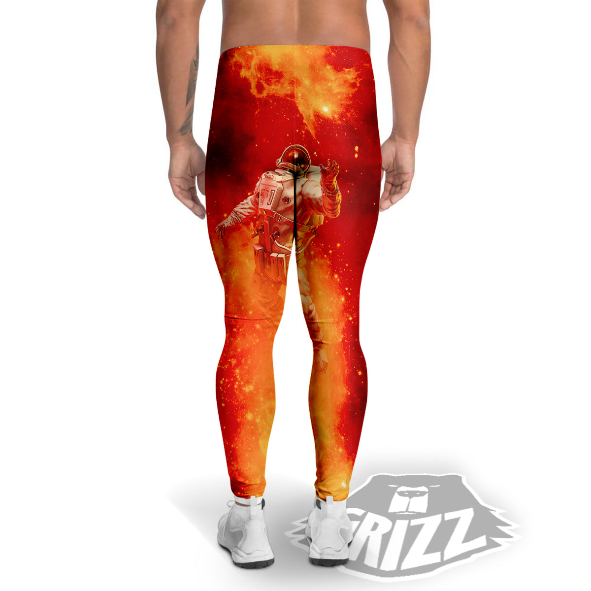 Fire Astronaut Print Men's Leggings-grizzshop