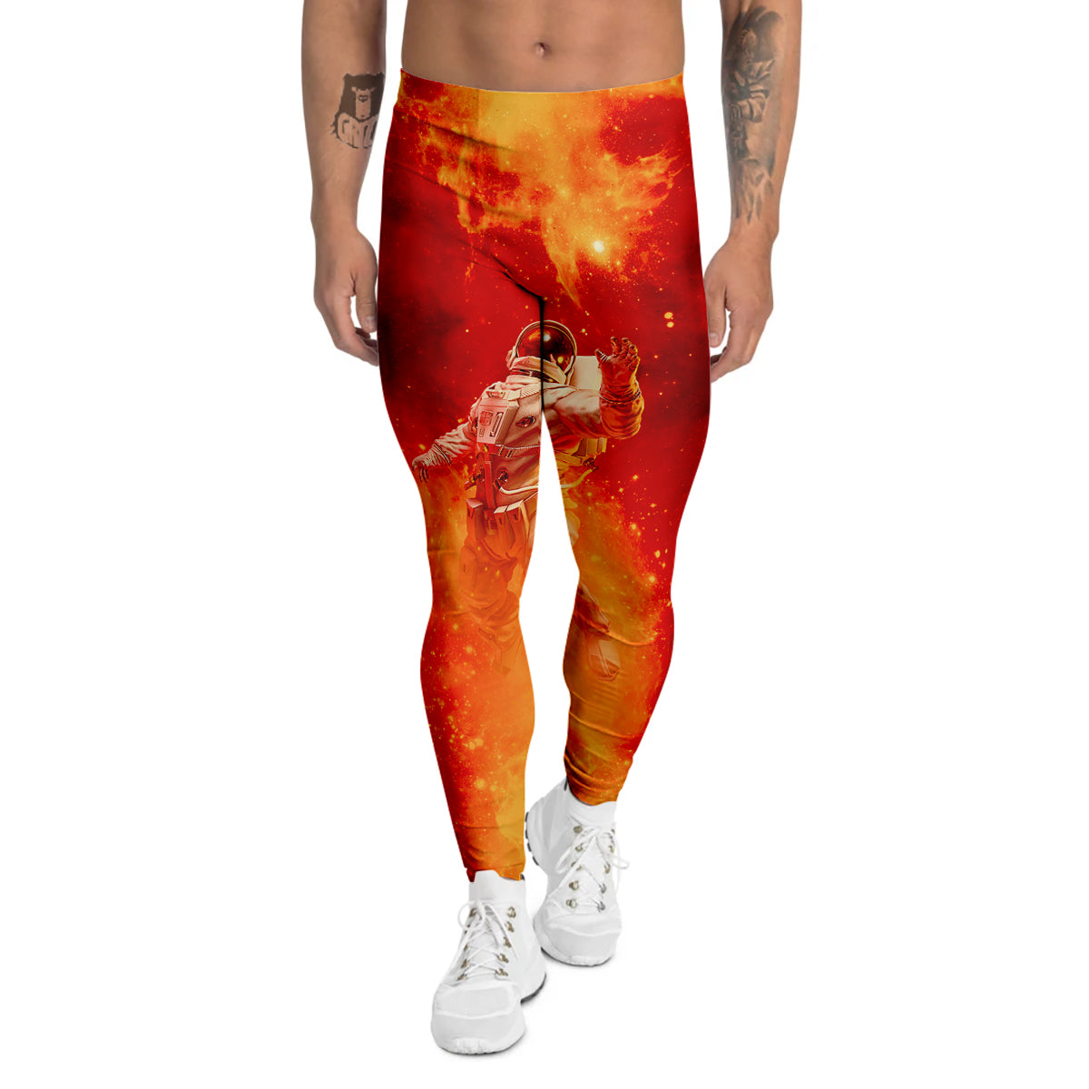 Fire Astronaut Print Men's Leggings-grizzshop