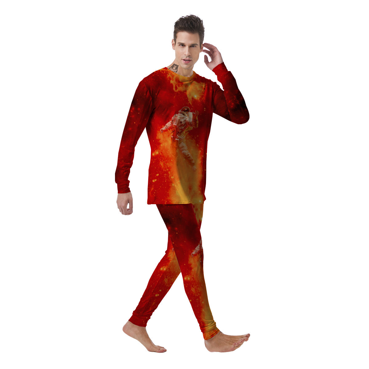 Fire Astronaut Print Men's Pajamas-grizzshop