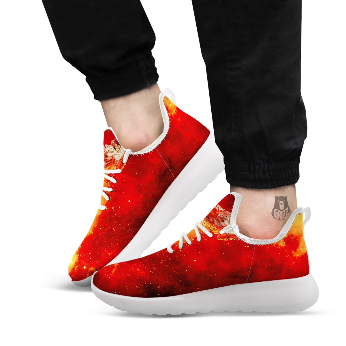 Fire Astronaut Print White Athletic Shoes-grizzshop