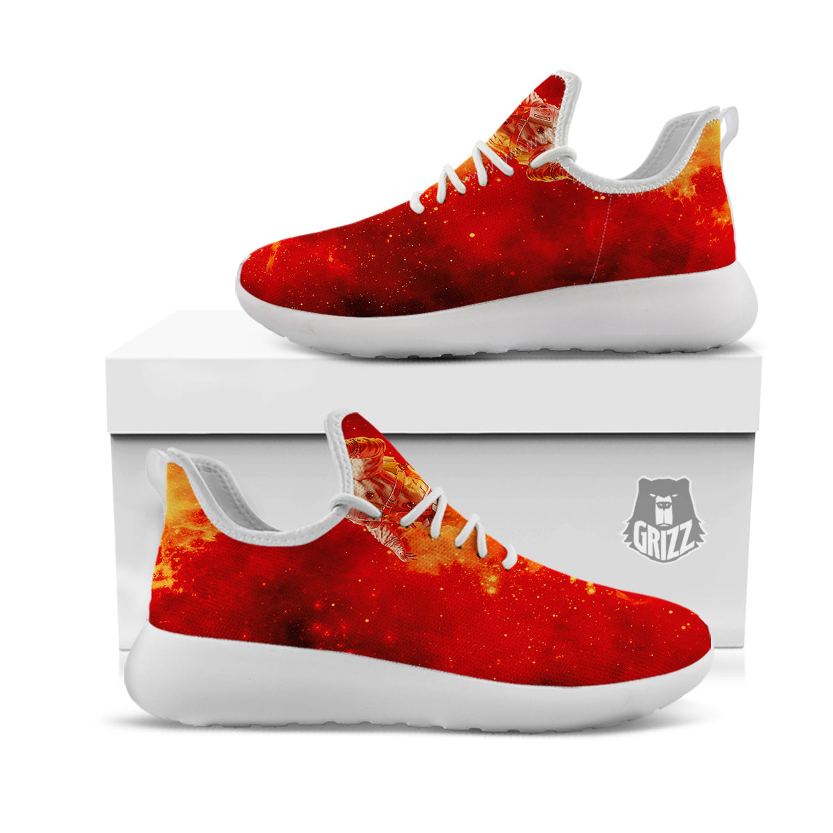 Fire Astronaut Print White Athletic Shoes-grizzshop
