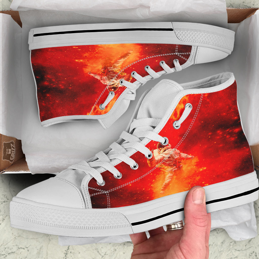 Fire Astronaut Print White High Top Shoes-grizzshop