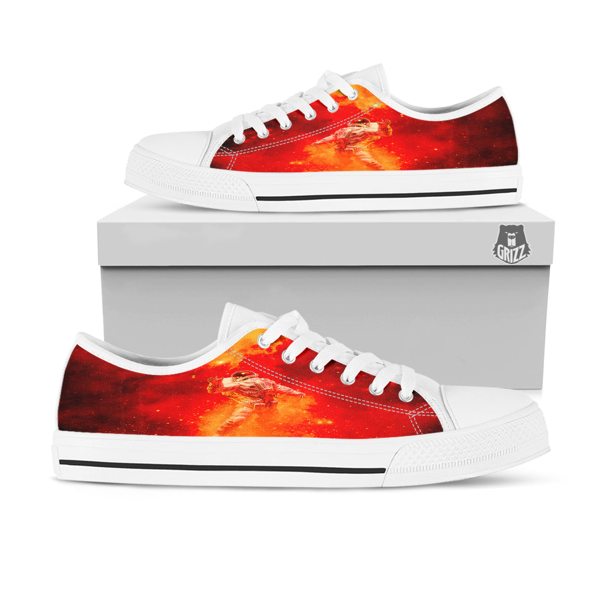 Fire Astronaut Print White Low Top Shoes-grizzshop