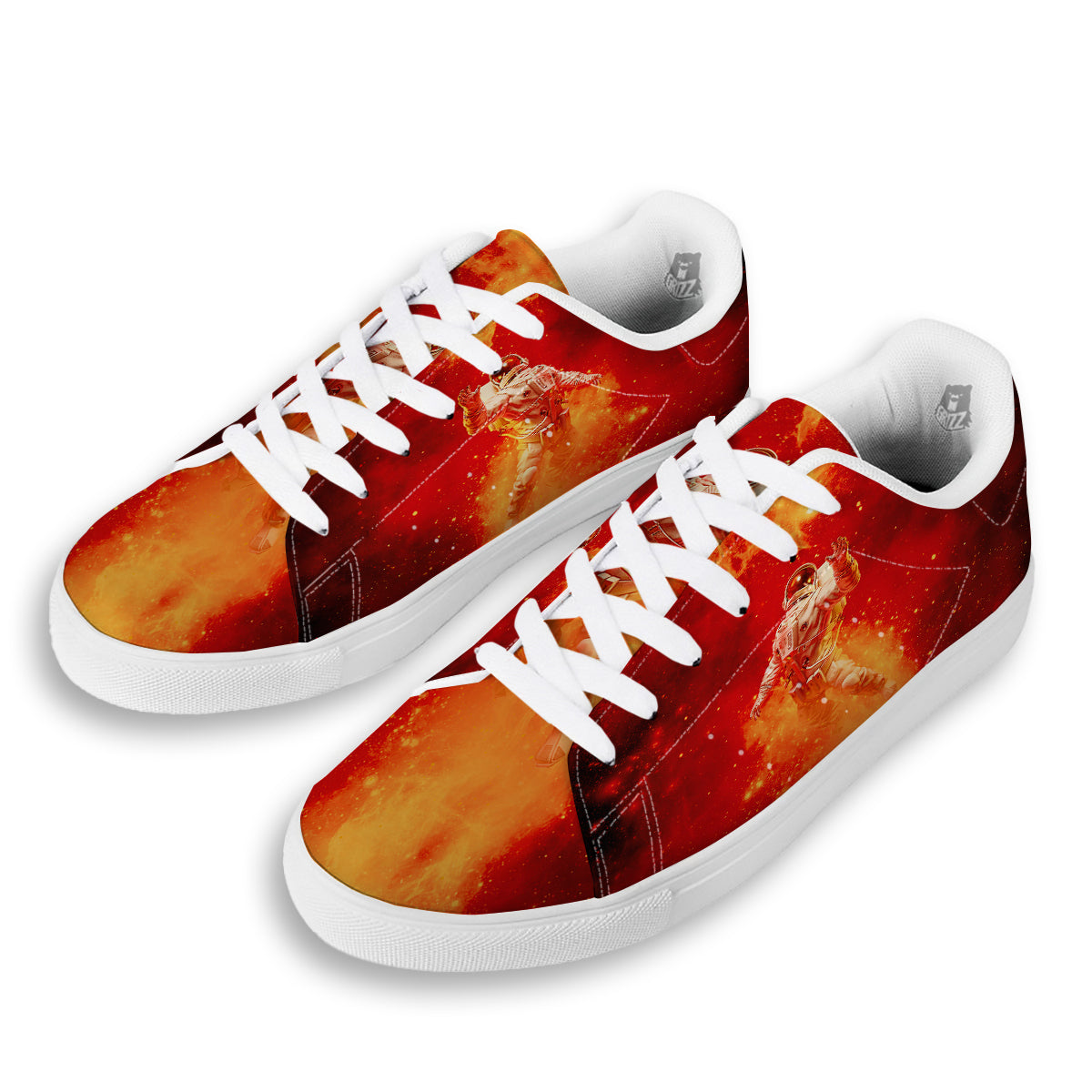 Fire Astronaut Print White Low Top Sneakers-grizzshop