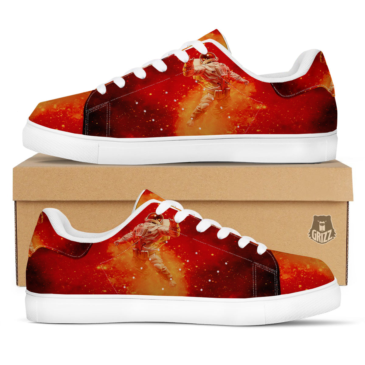 Fire Astronaut Print White Low Top Sneakers-grizzshop