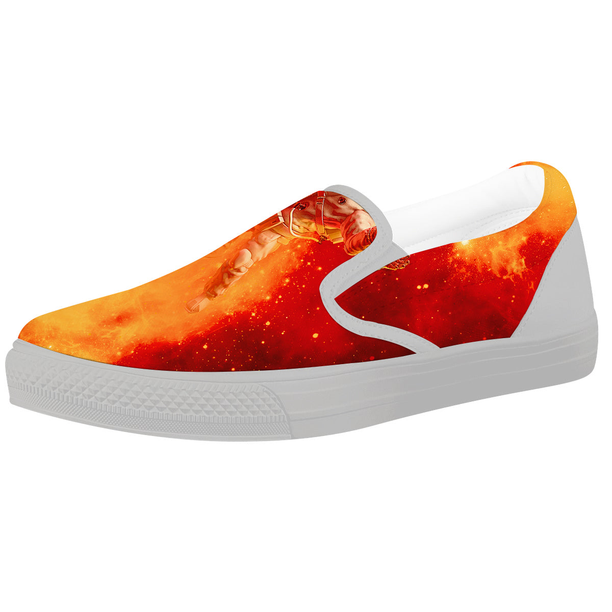 Fire Astronaut Print White Slip On Shoes-grizzshop