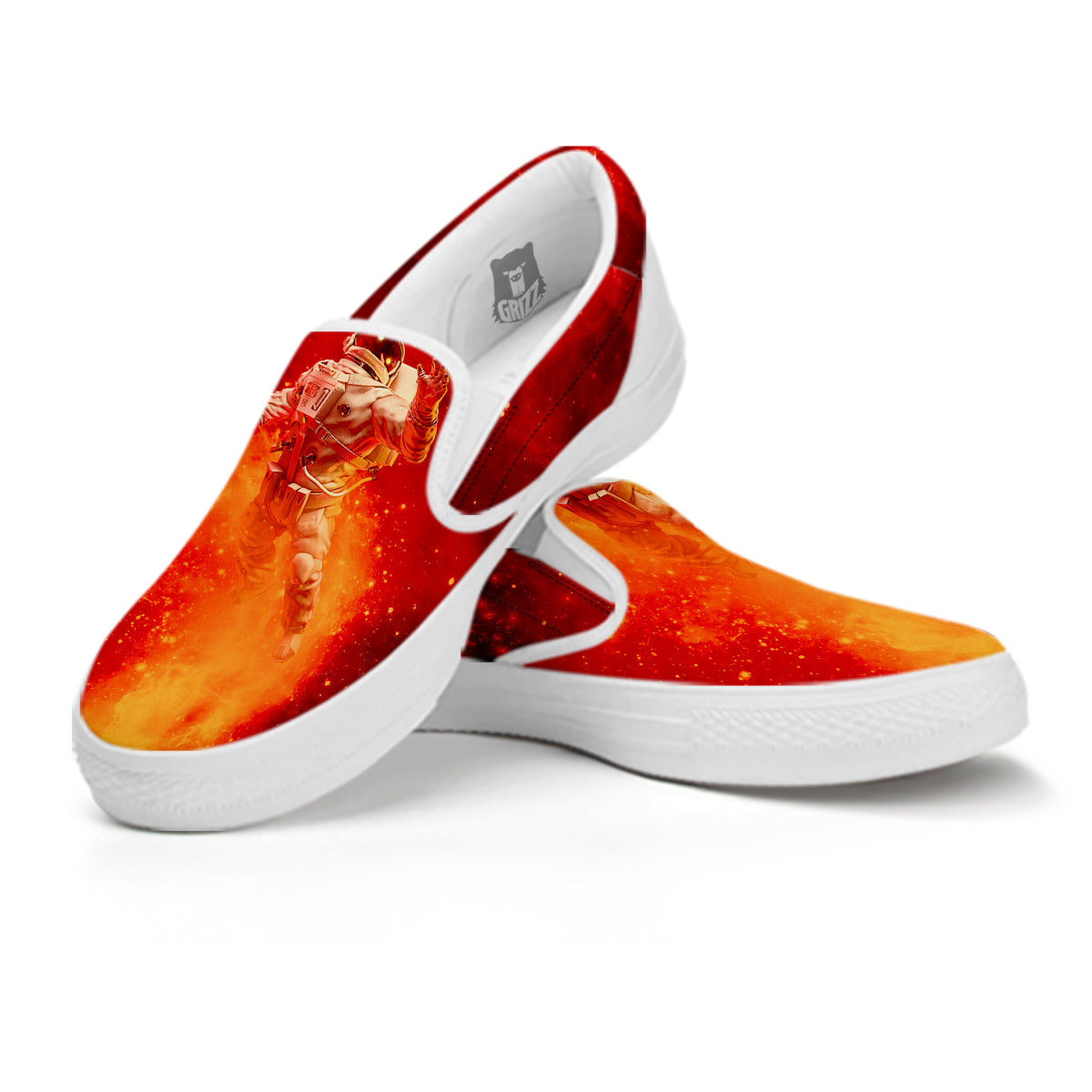 Fire Astronaut Print White Slip On Shoes-grizzshop