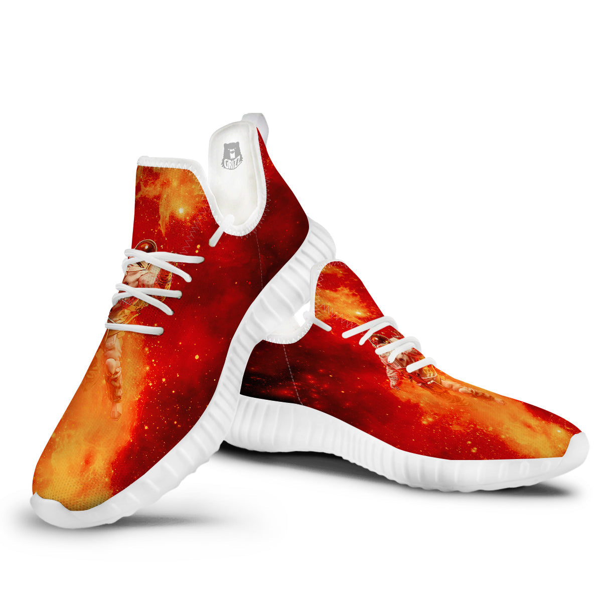 Fire Astronaut Print White Walking Shoes-grizzshop