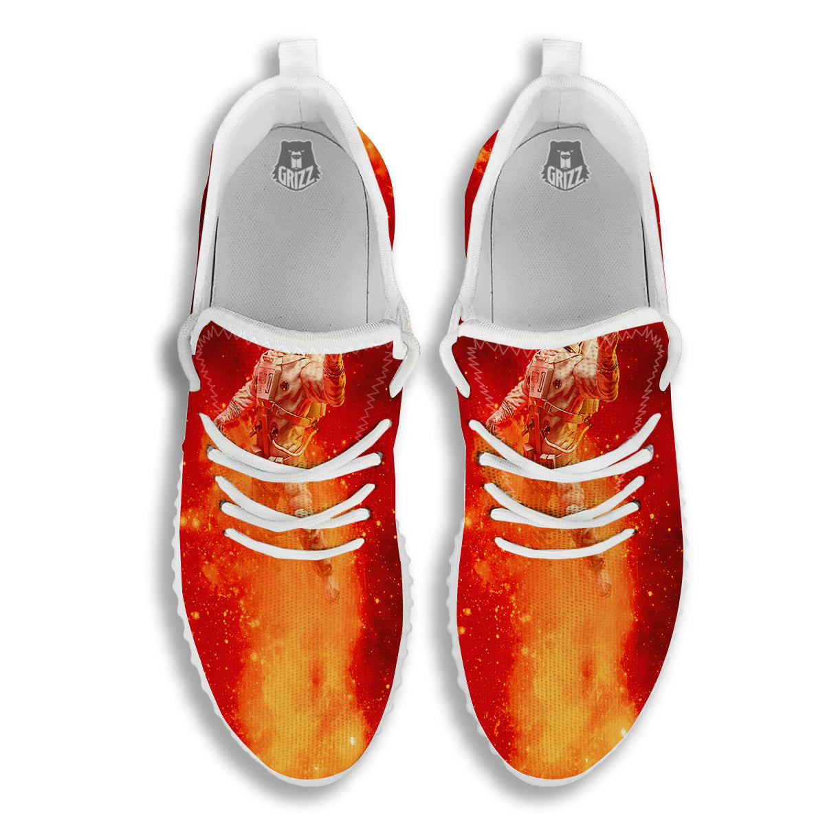 Fire Astronaut Print White Walking Shoes-grizzshop