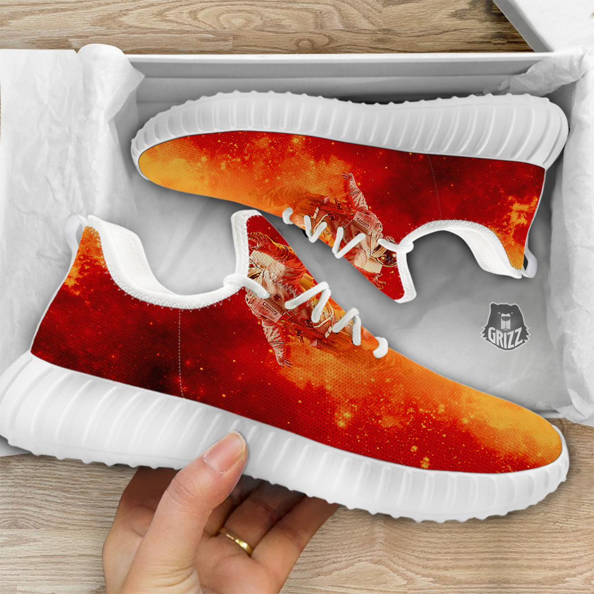 Fire Astronaut Print White Walking Shoes-grizzshop