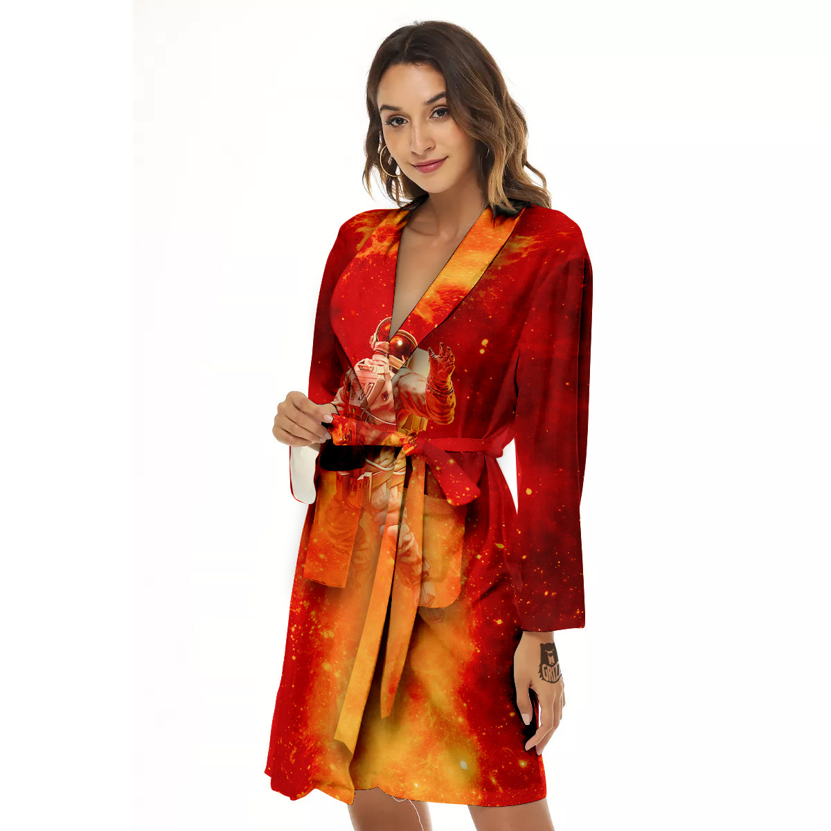 Fire Astronaut Print Women's Robe-grizzshop