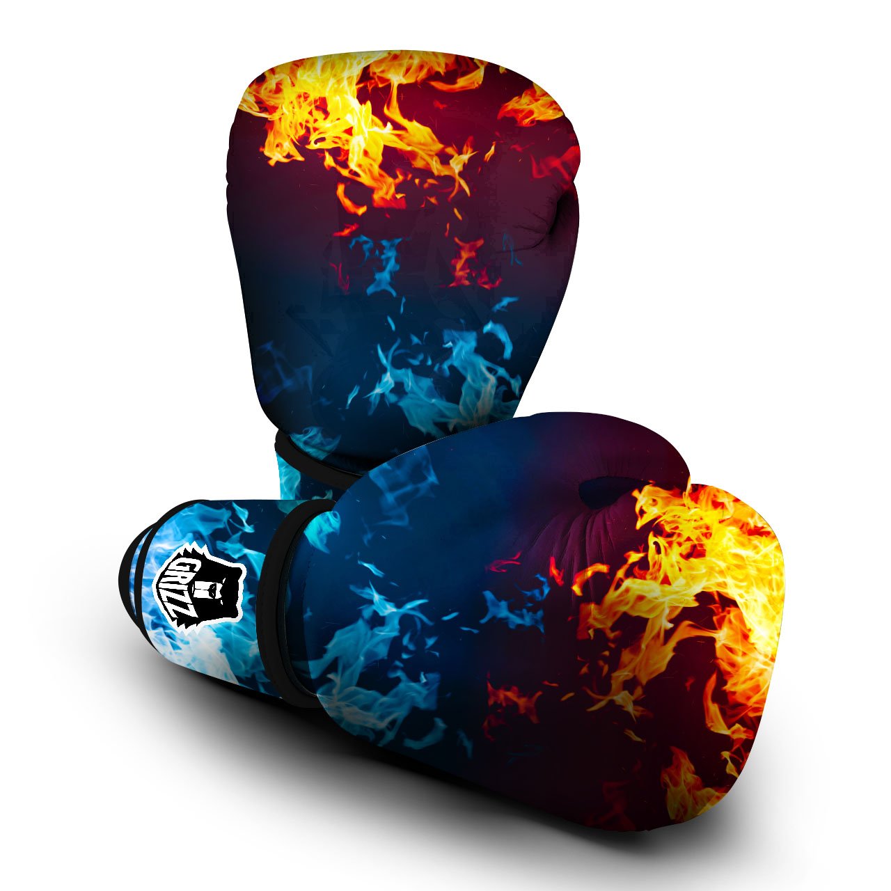 Fire Blue And Red Print Boxing Gloves-grizzshop