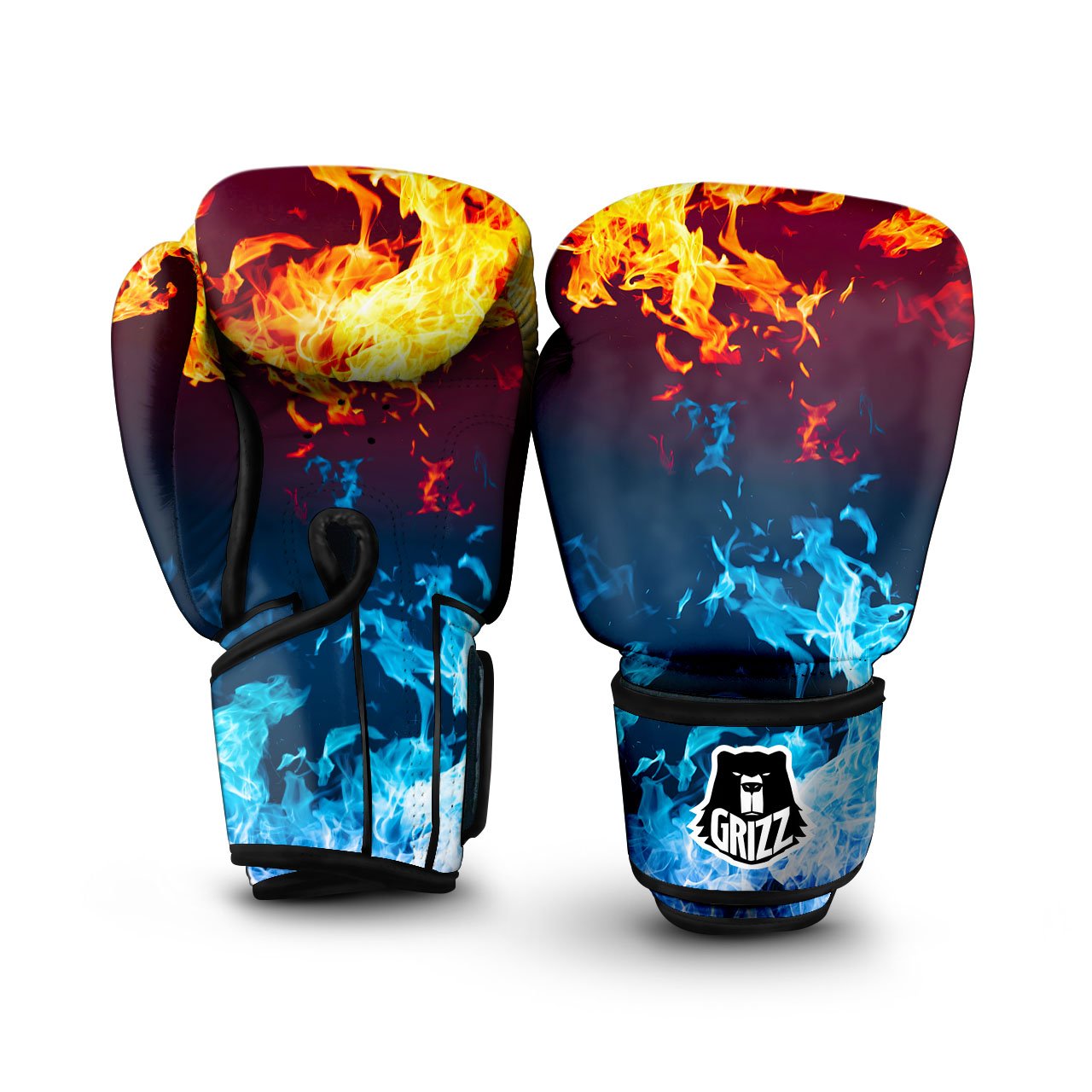 Fire Blue And Red Print Boxing Gloves-grizzshop