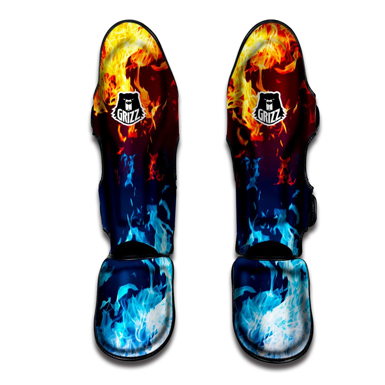 Fire Blue And Red Print Muay Thai Shin Guards-grizzshop