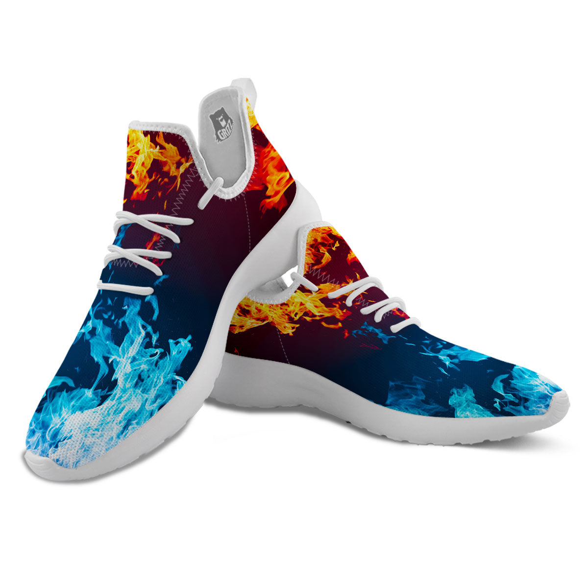 Fire Blue And Red Print White Athletic Shoes-grizzshop