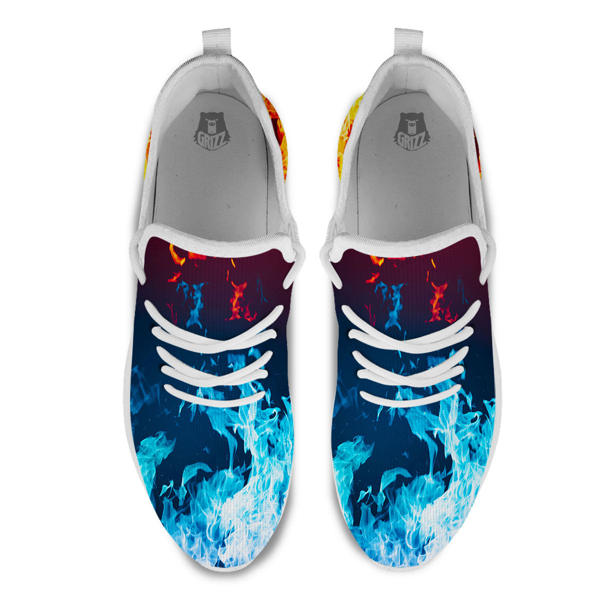 Fire Blue And Red Print White Athletic Shoes-grizzshop