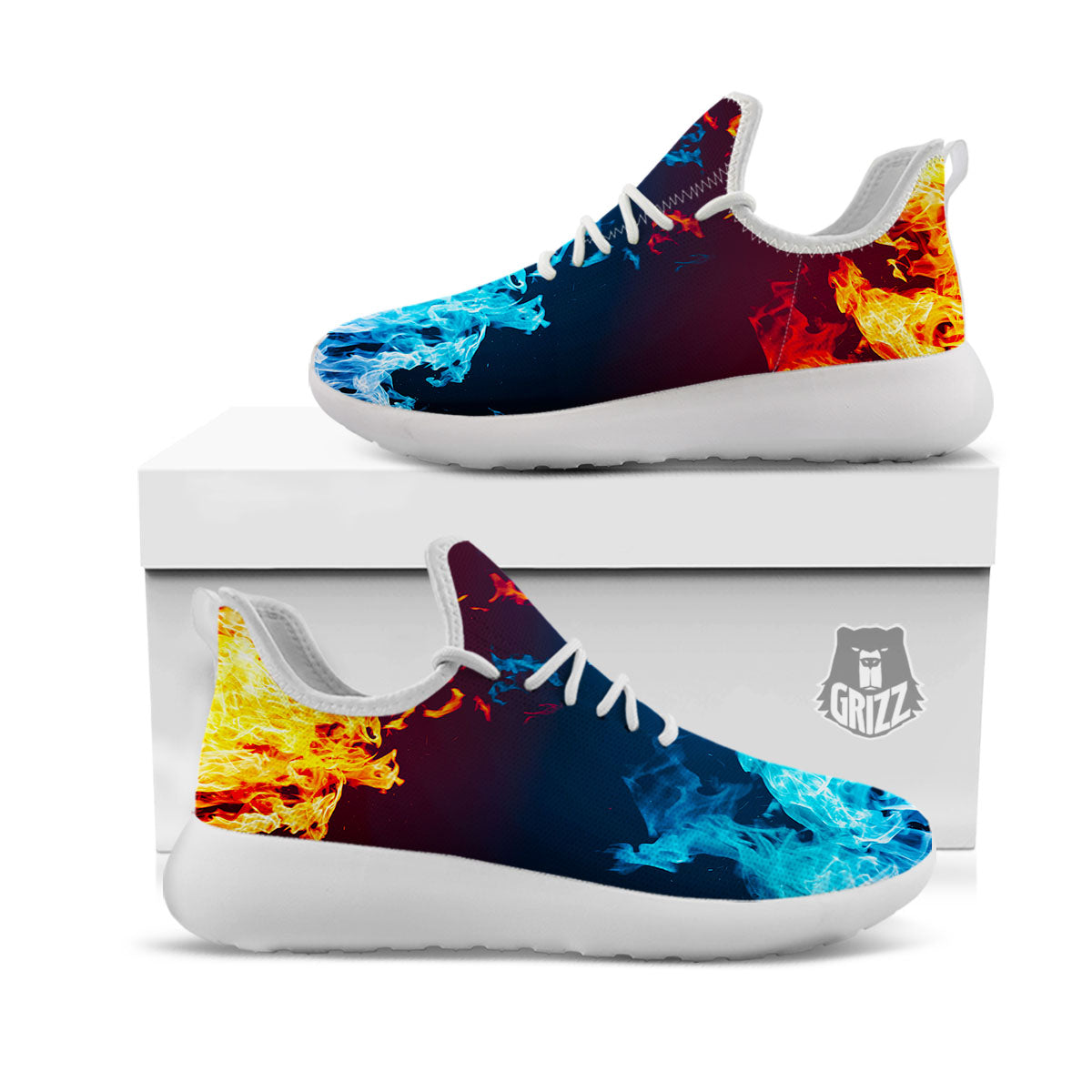 Fire Blue And Red Print White Athletic Shoes-grizzshop