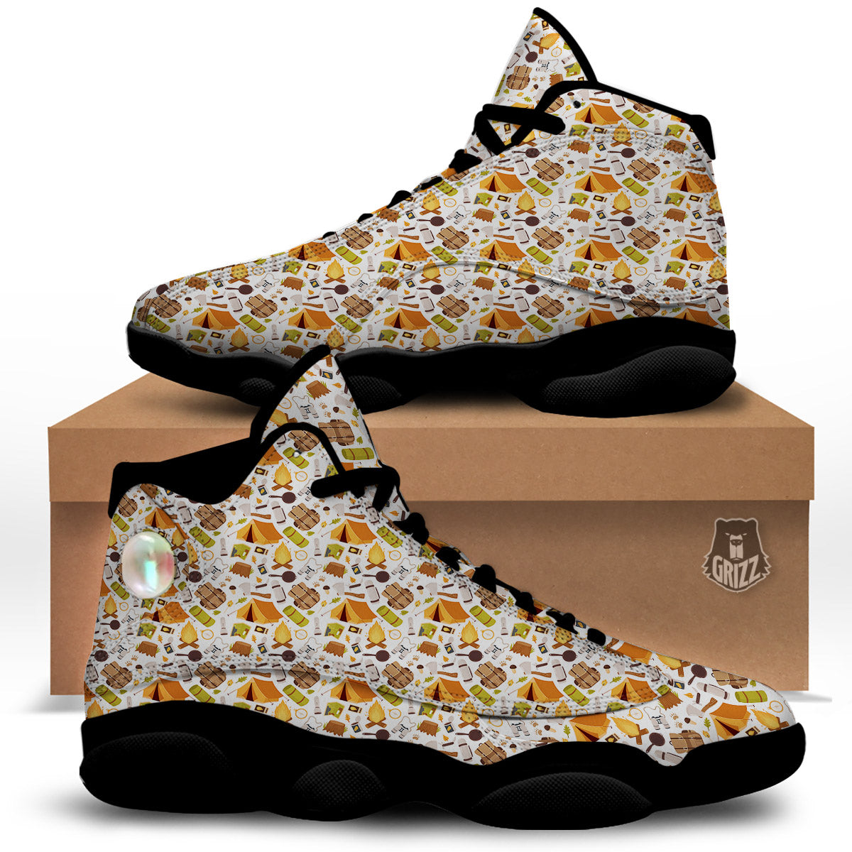 Fire Camping Print Pattern Black Basketball Shoes-grizzshop