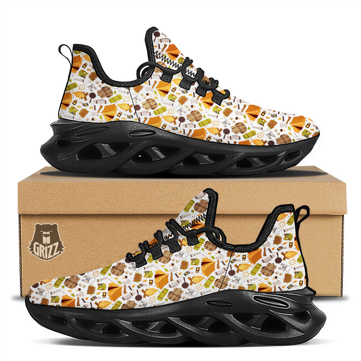 Fire Camping Print Pattern Black Running Shoes-grizzshop