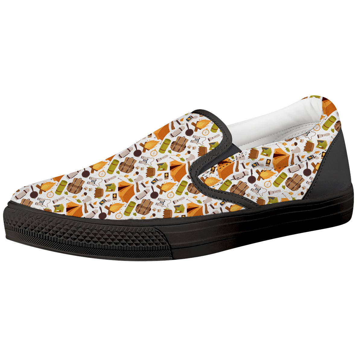 Fire Camping Print Pattern Black Slip On Shoes-grizzshop