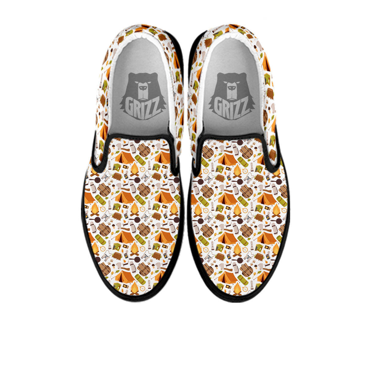 Fire Camping Print Pattern Black Slip On Shoes-grizzshop