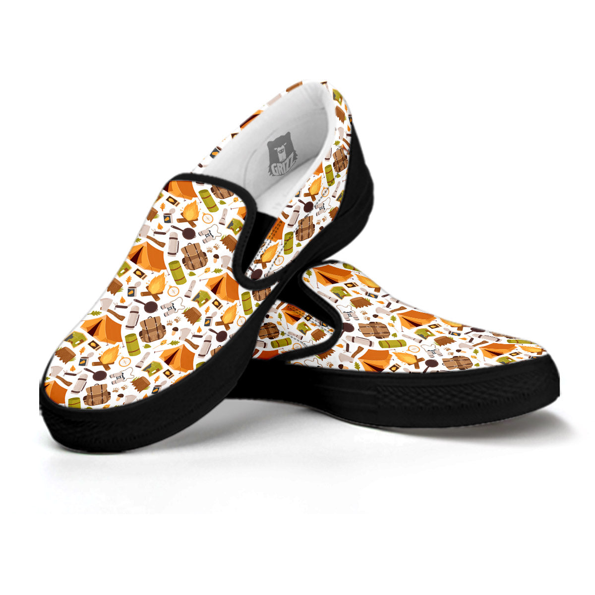 Fire Camping Print Pattern Black Slip On Shoes-grizzshop