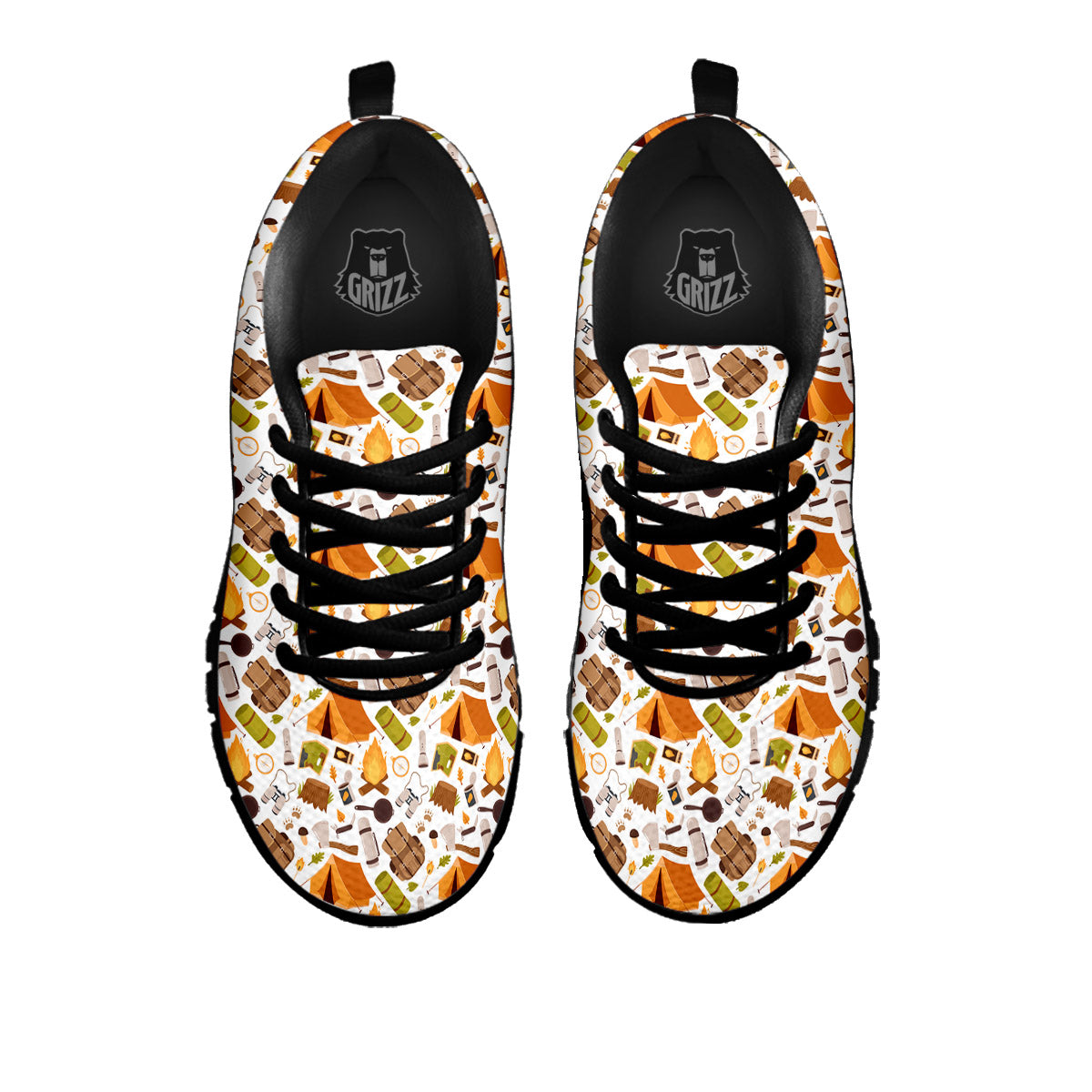 Fire Camping Print Pattern Black Sneaker-grizzshop