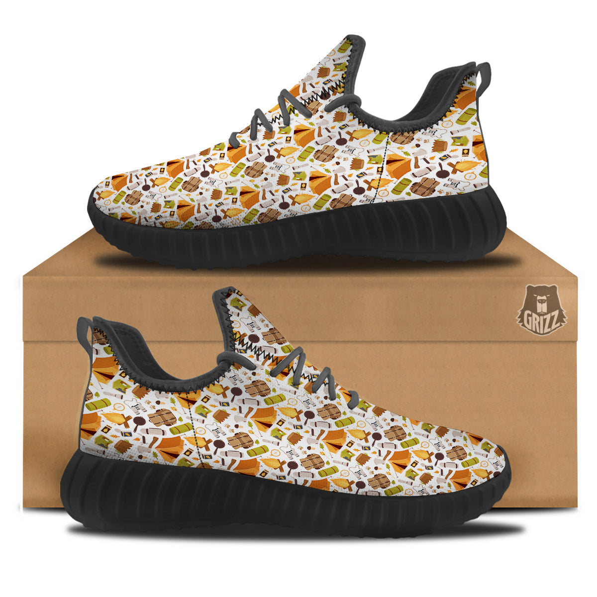 Fire Camping Print Pattern Black Walking Shoes-grizzshop