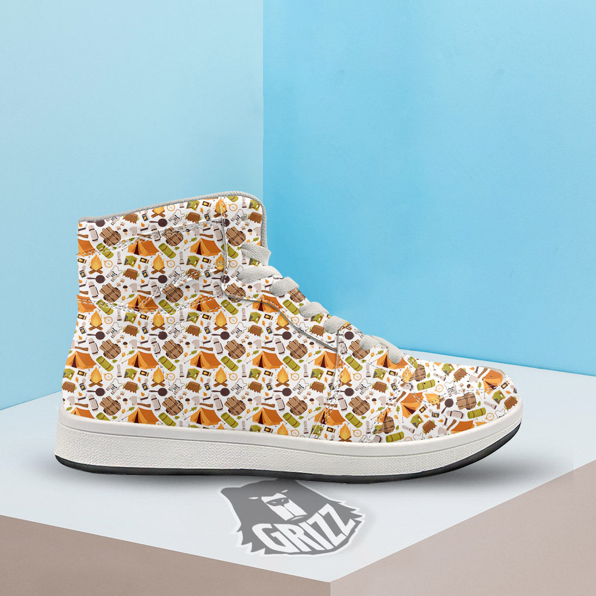 Fire Camping Print Pattern High Top Sneakers-grizzshop