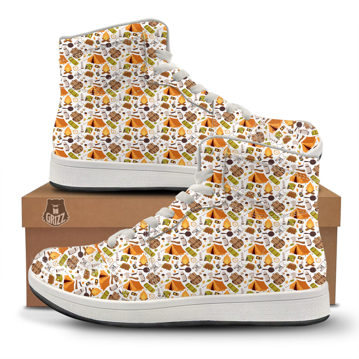 Fire Camping Print Pattern High Top Sneakers-grizzshop