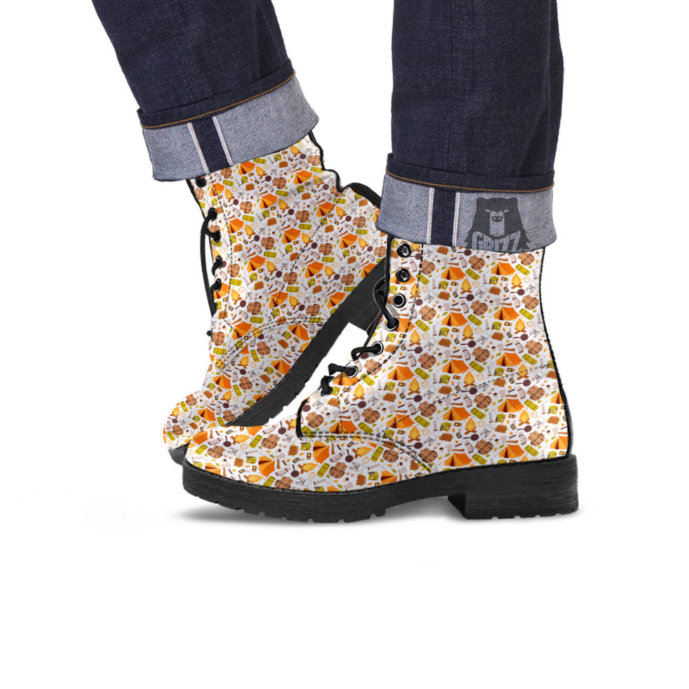 Fire Camping Print Pattern Leather Boots-grizzshop