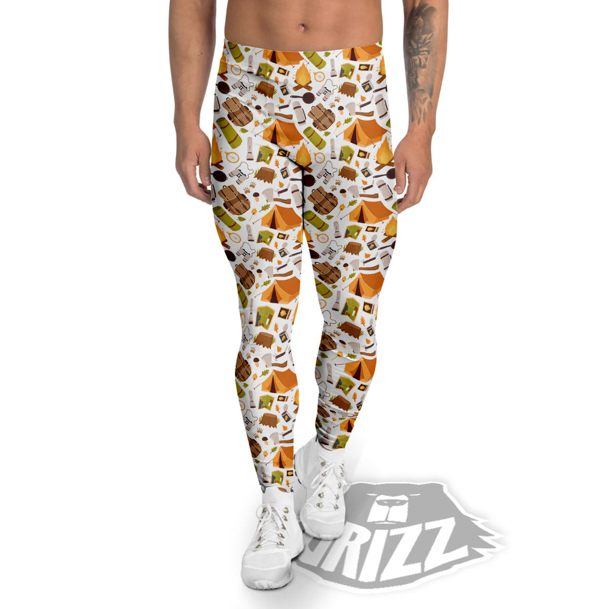 Fire Camping Print Pattern Men's Leggings-grizzshop