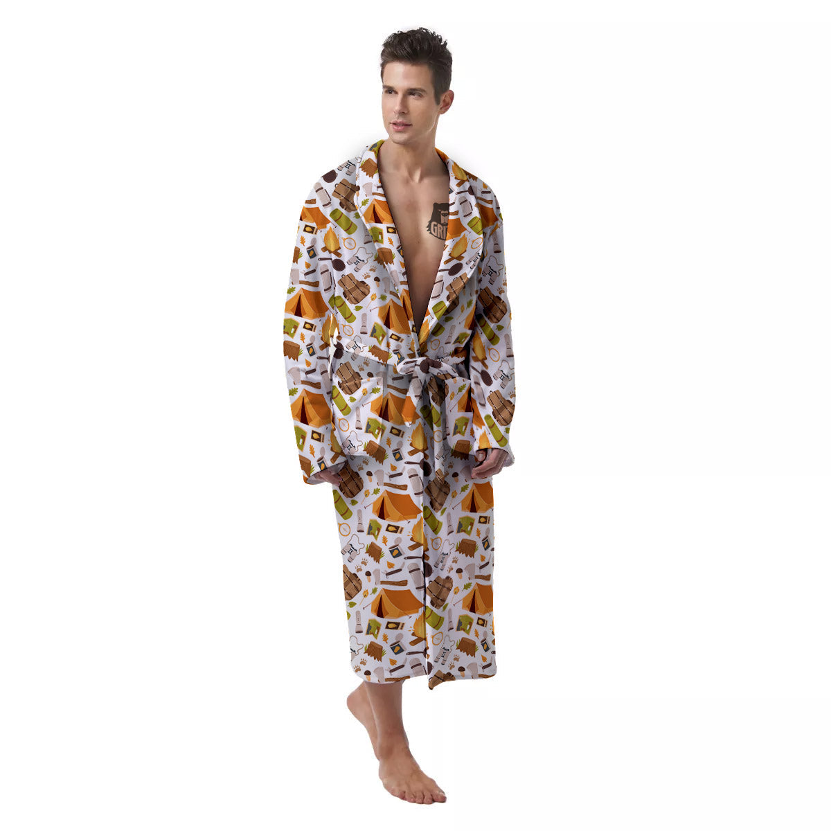 Fire Camping Print Pattern Men's Robe-grizzshop