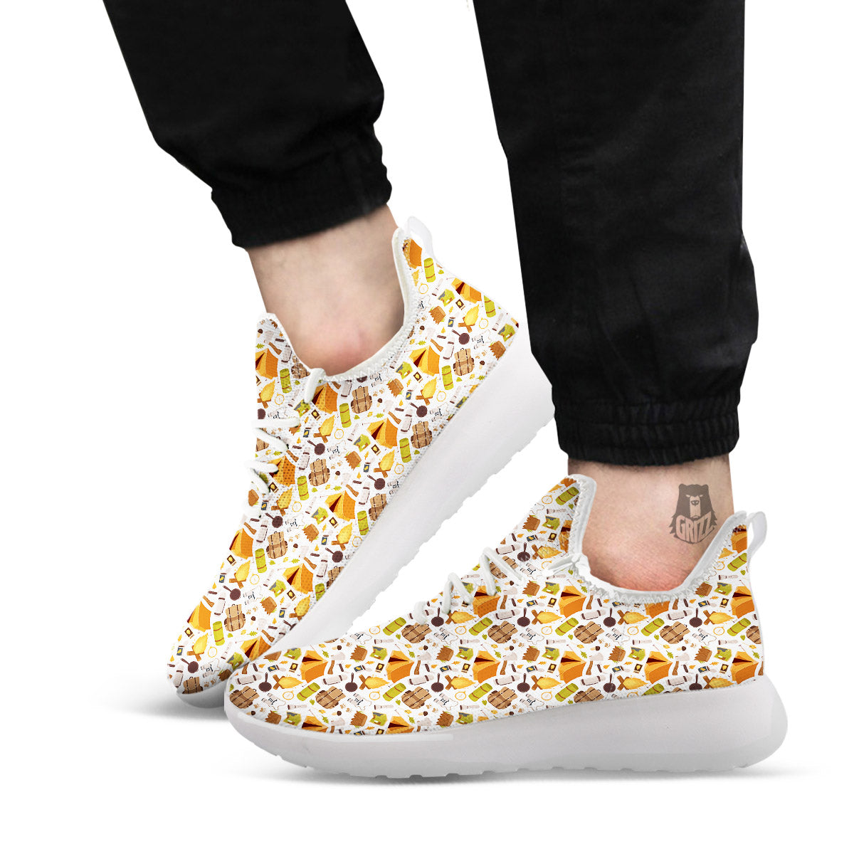 Fire Camping Print Pattern White Athletic Shoes-grizzshop