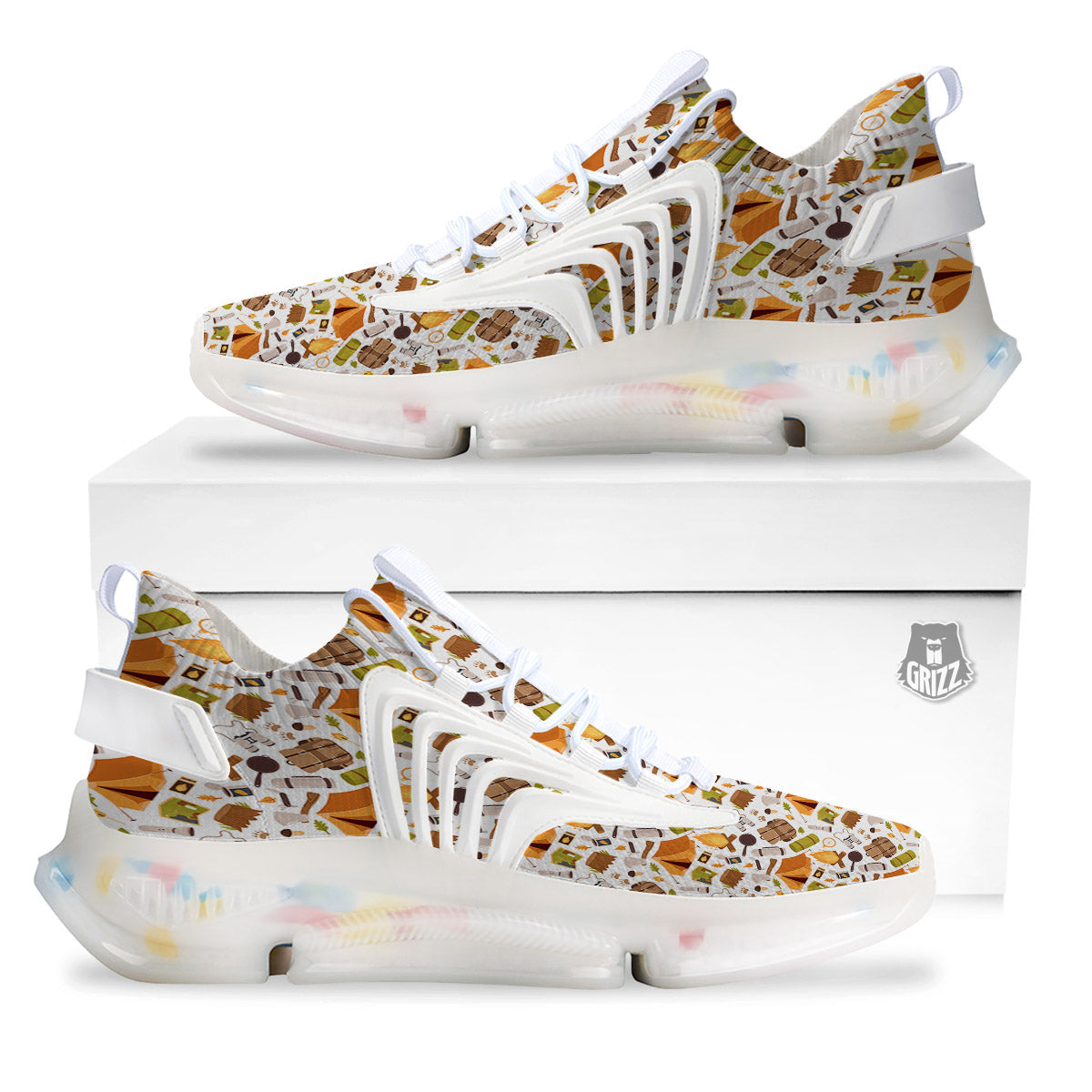 Fire Camping Print Pattern White Gym Shoes-grizzshop