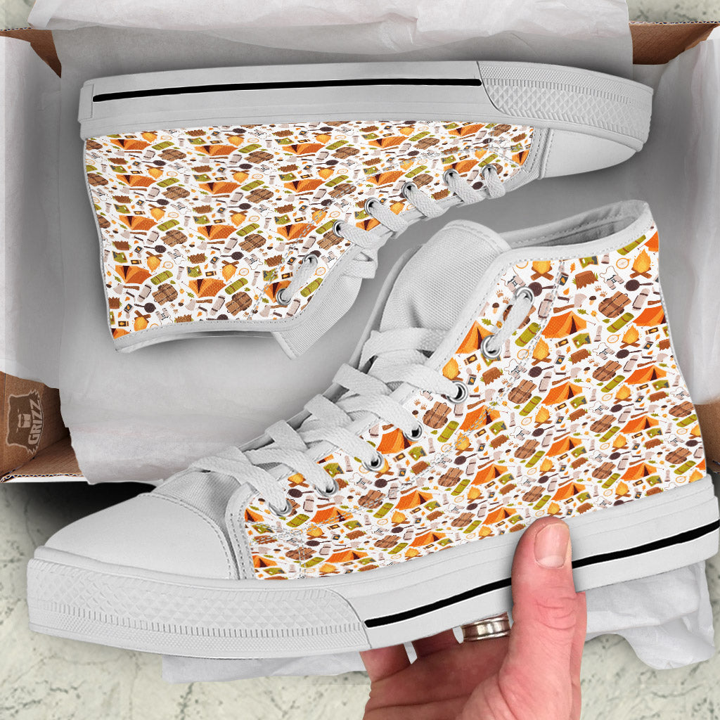 Fire Camping Print Pattern White High Top Shoes-grizzshop