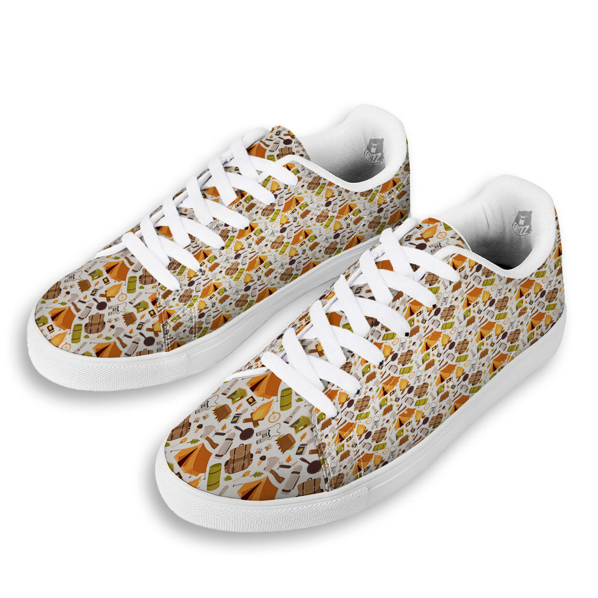 Fire Camping Print Pattern White Low Top Sneakers-grizzshop