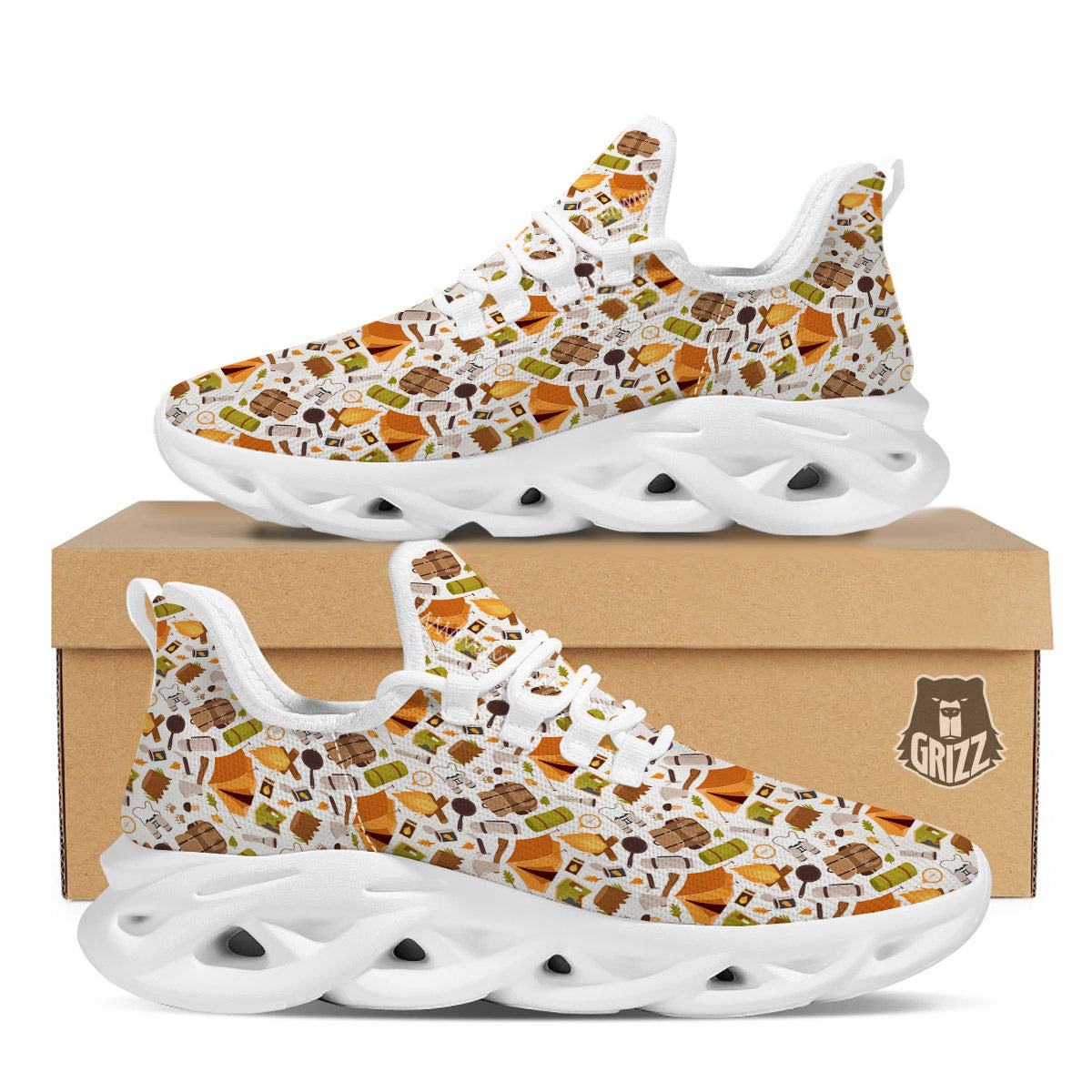 Fire Camping Print Pattern White Running Shoes-grizzshop