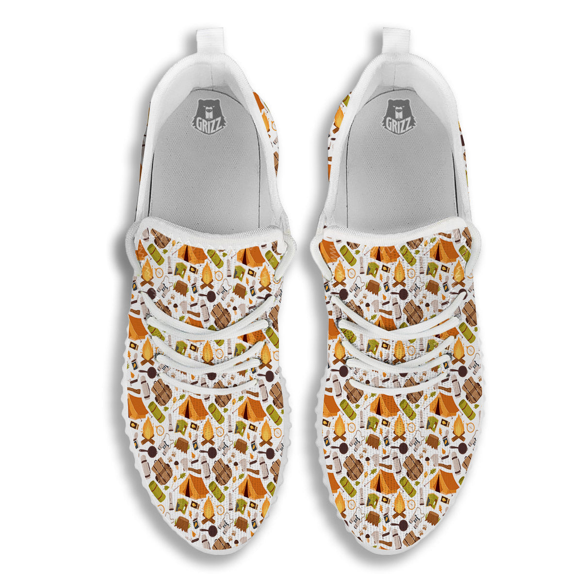 Fire Camping Print Pattern White Walking Shoes-grizzshop