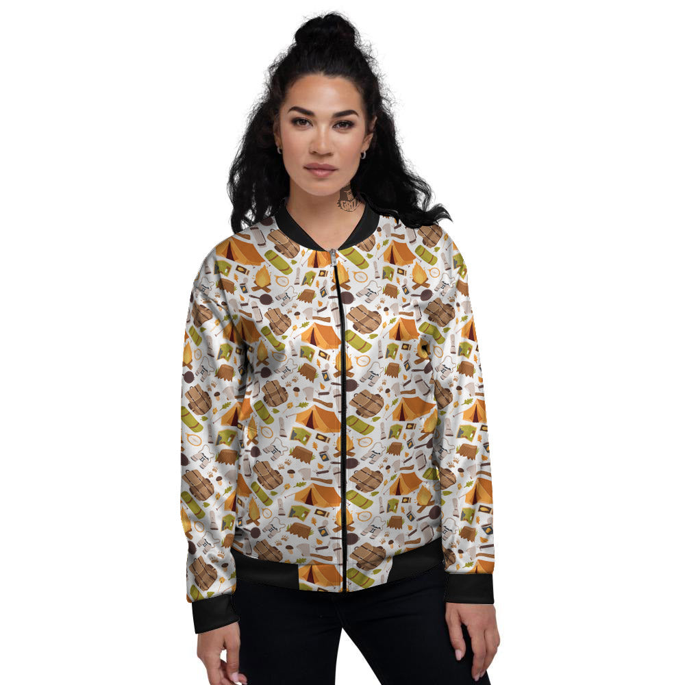Fire Camping Print Pattern Women's Bomber Jacket-grizzshop