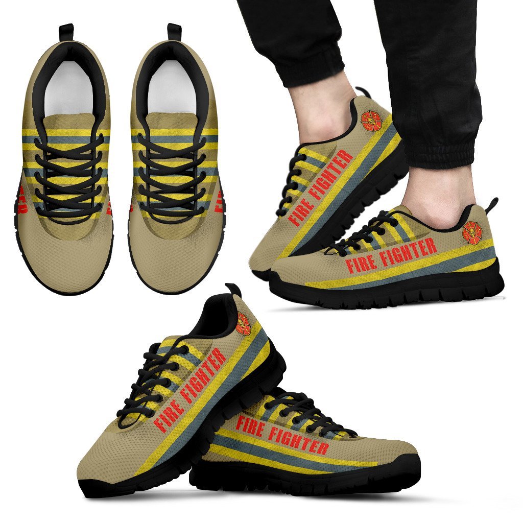 Fire Fighter Pattern Print Black Sneakers for Women and Men-grizzshop