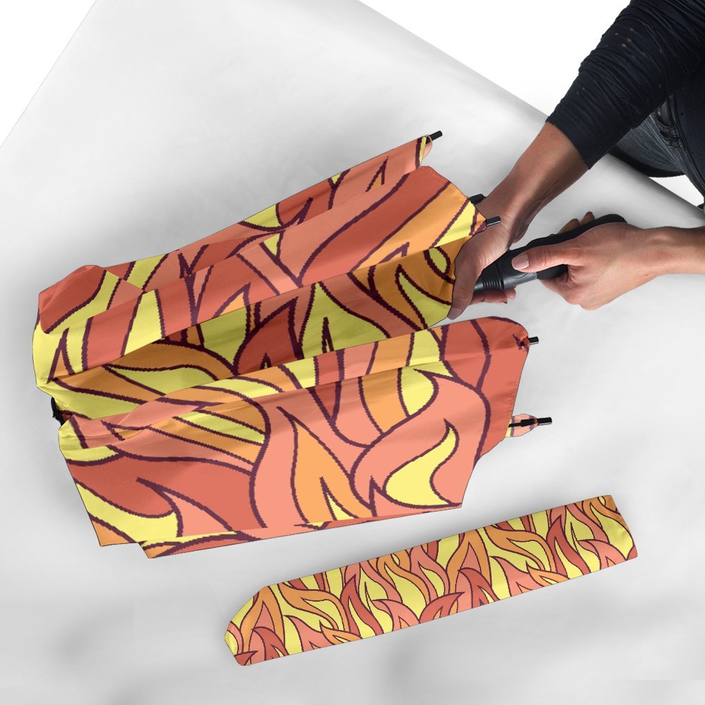 Fire Flame Pattern Print Automatic Foldable Umbrella-grizzshop