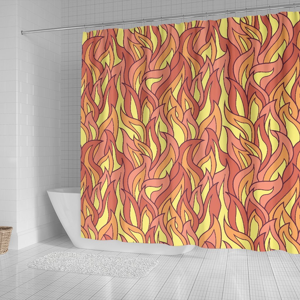 Fire Flame Pattern Print Bathroom Shower Curtain-grizzshop