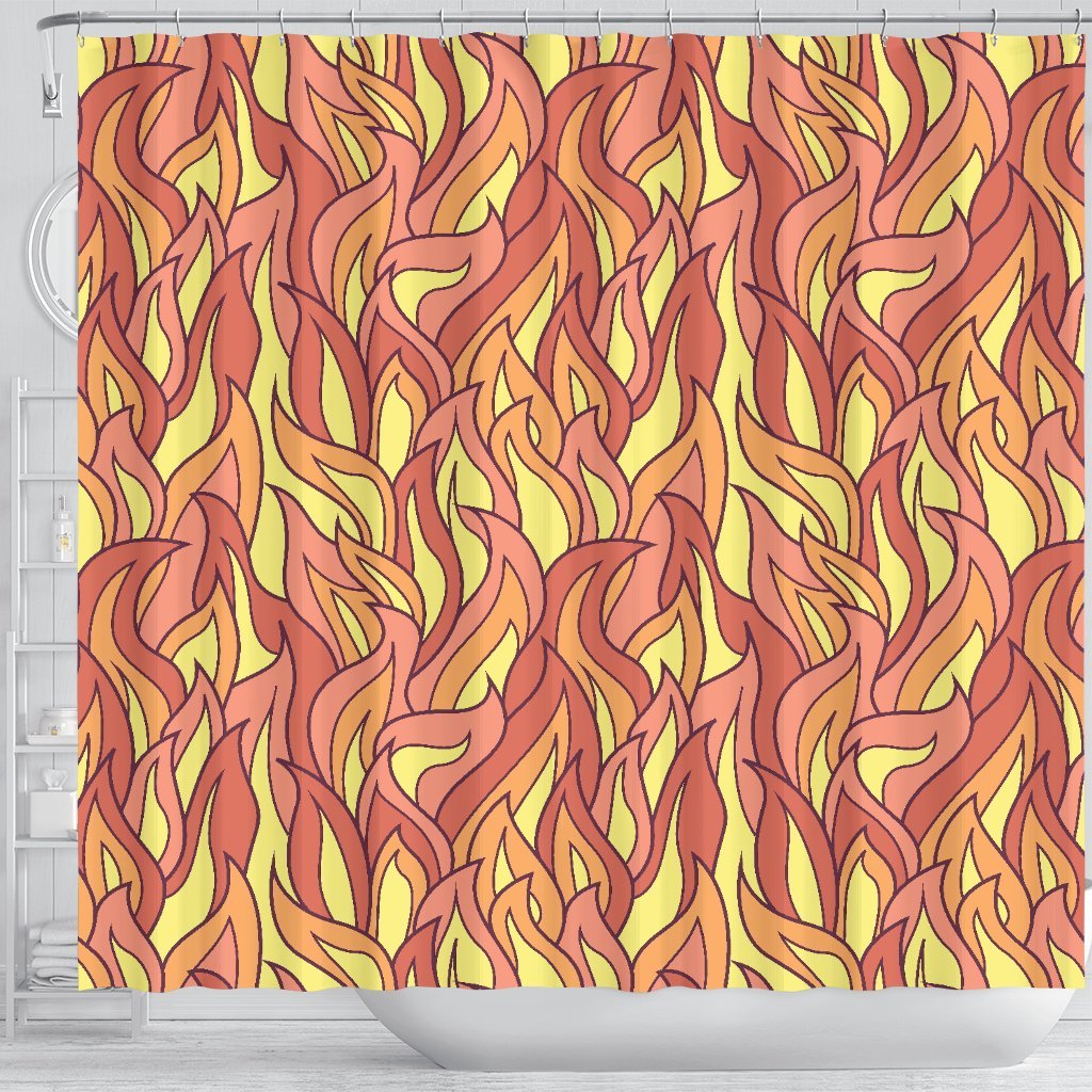 Fire Flame Pattern Print Bathroom Shower Curtain-grizzshop