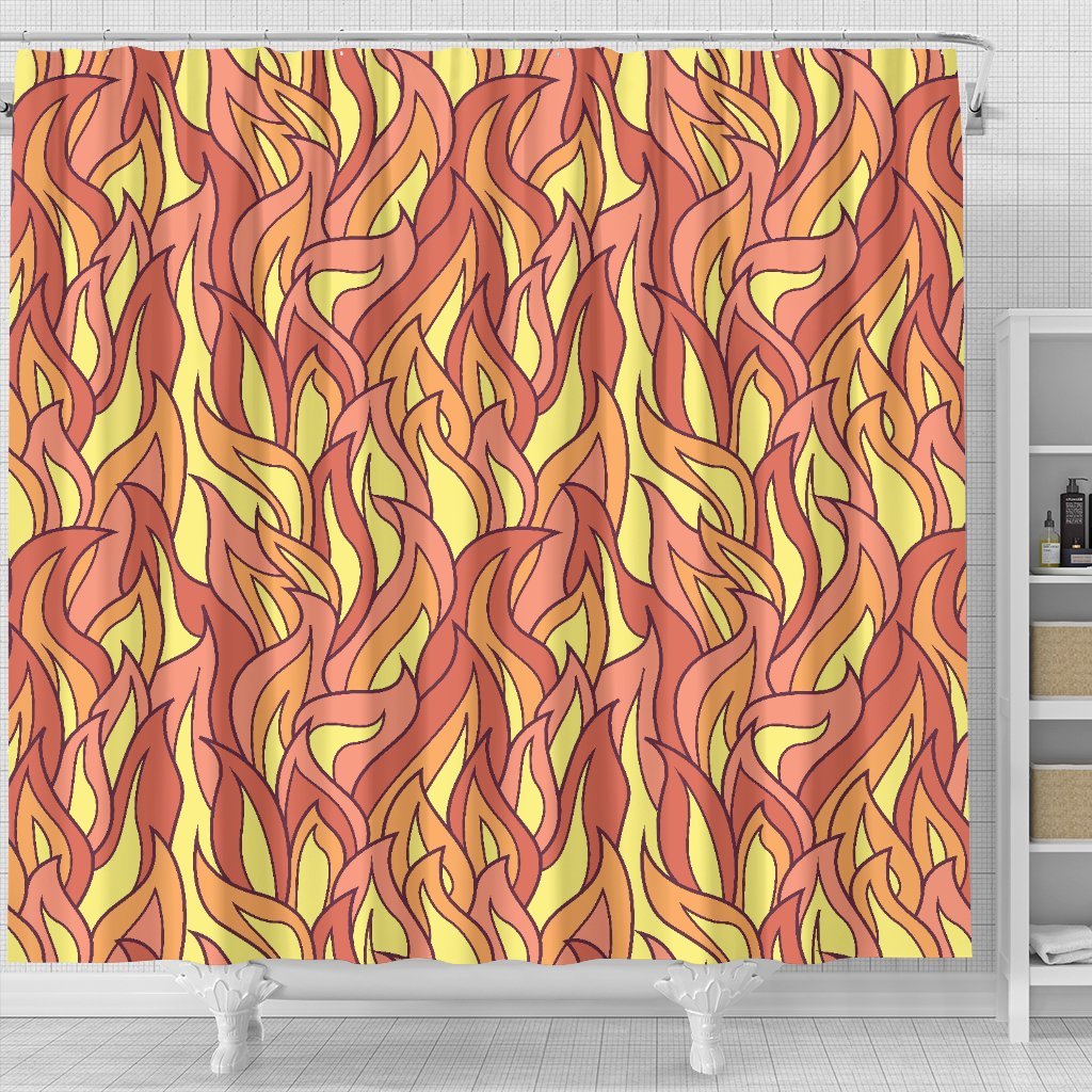 Fire Flame Pattern Print Bathroom Shower Curtain-grizzshop