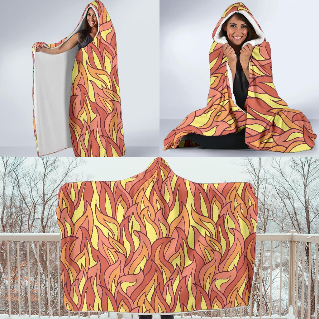 Fire Flame Pattern Print Hooded Blanket-grizzshop